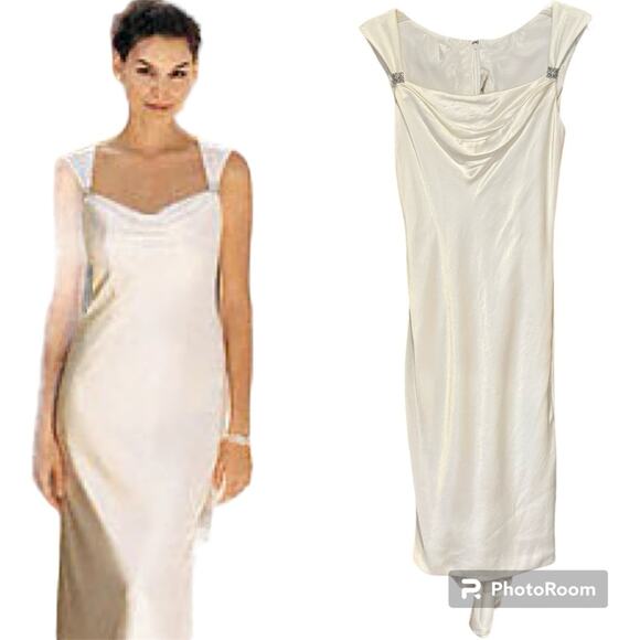 Galina X David's Bridal Tea Length Midi Cowl Neck Gown - White - GU8247 - Sz 10 - Picture 1 of 11